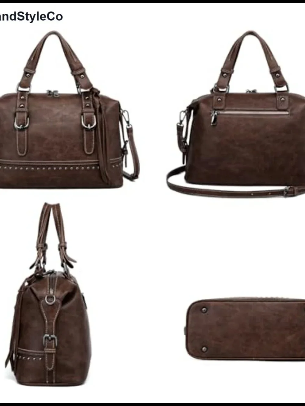 Vintage Faux Leather Crossbody Satchel Purse with Adjustable Straps